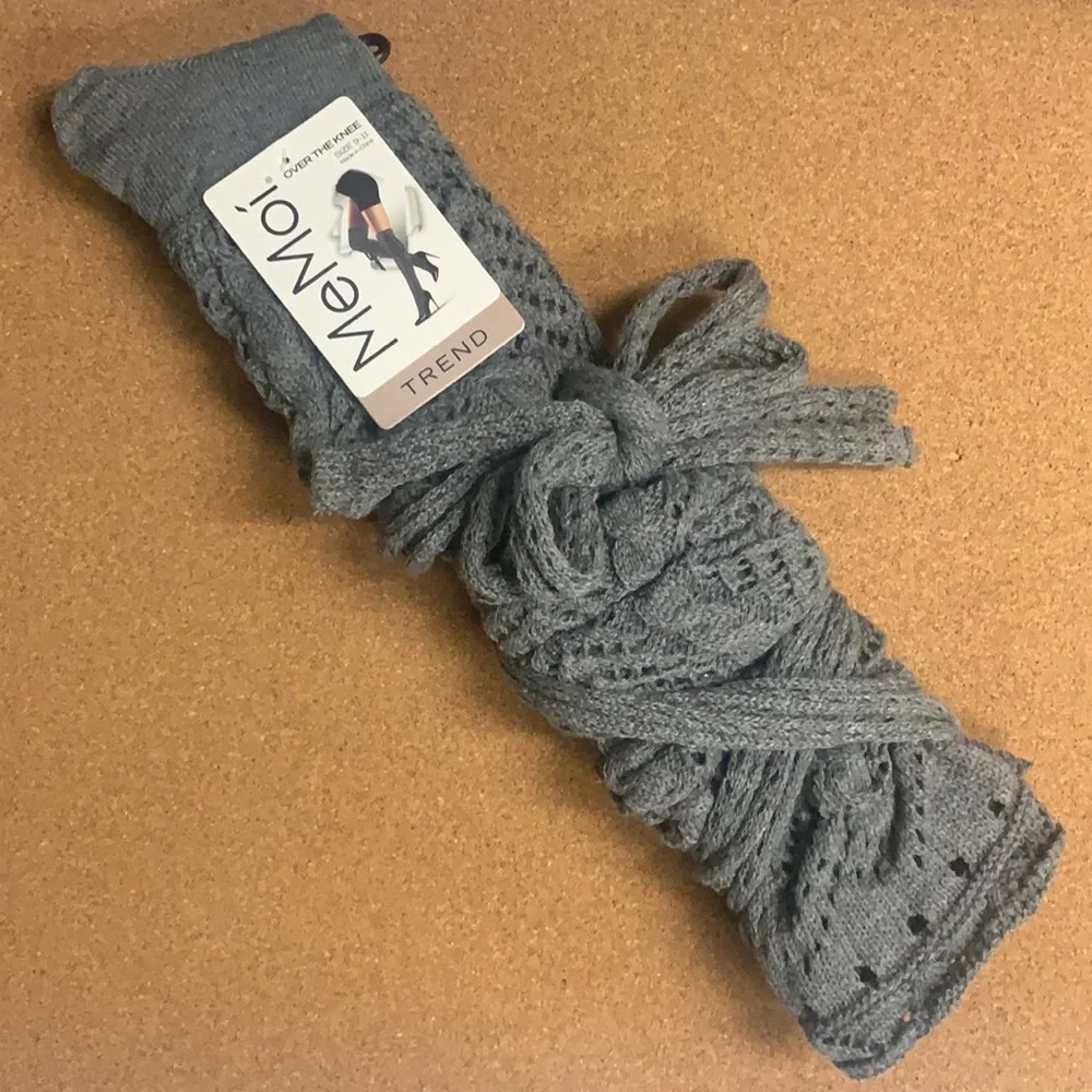MeMoí Knit Pointelle Bow Knit OTK Boot Sock